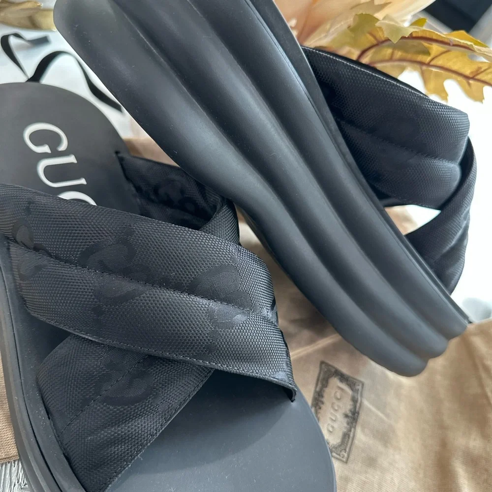 Gucci Black Padded Platform Slide Sandals